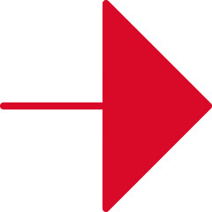 赤くて目立つ、シンプルな右向きの矢印アイコン