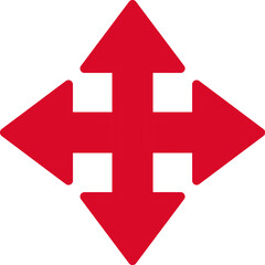 Fototapeta premium 赤くて目立つ、シンプルな十字方向をさす矢印アイコン