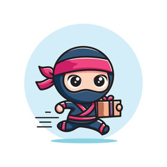 cute vector design of ninja delivering packages