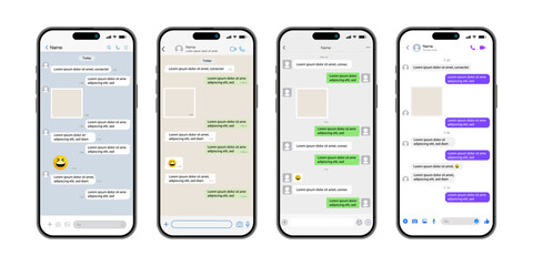 Instant Messaging Mobile App Templates with chatting screen. SMS chat composer. Smart Phone chatting messenger template bubbles. Vector Chat app template Vector.