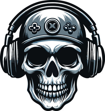 skull vector illustrasion with headphone style for distro t-shirt