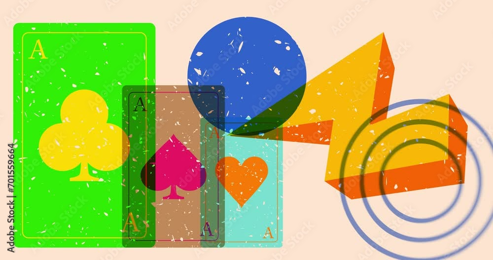 Poster risograph playing card with geometric shapes animation. moving object in trendy riso graph design vi