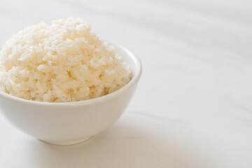 cooked white rice bowl