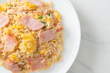 bacon ham fried rice on plate