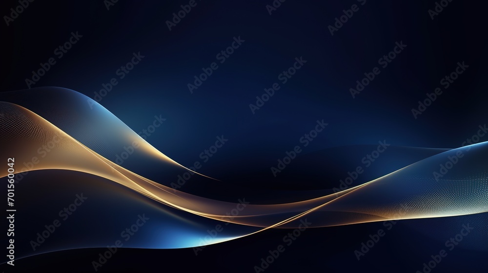 Wall mural blue luxury background with golden line decoration and curve light effect with bokeh elements. moder