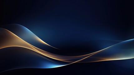 Blue luxury background with golden line decoration and curve light effect with bokeh elements. Modern art elegant dark scene. Generative Ai