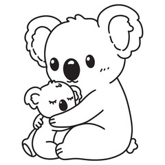 Line art of Koala mother hug koala baby vector © pmpueng