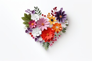 Flowers in Heart Shape Papercraft Style, Heart Decorated form Floral Leaf. Valentines Day, Wedding Invitation, Save the Date.