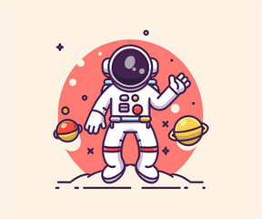 vector cute astronaut illustration, cartoon flat isolated