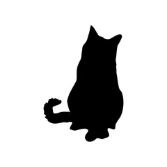 Black silhouette of a cat with a long soft tail, white background.
