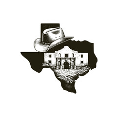 Texas map with cowboy hat illustration - obrazy, fototapety, plakaty