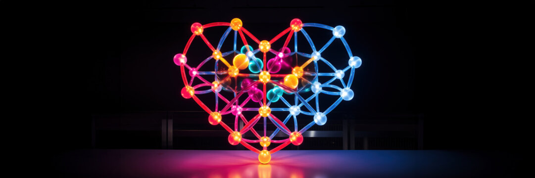 Neon Light Shaped Like a Molecular Heart Structure