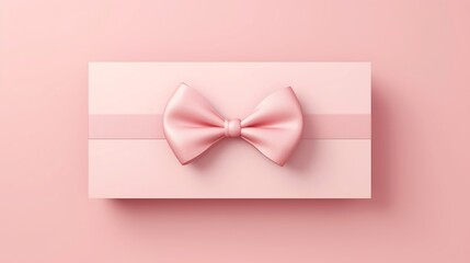 blank white gift card with pink ribbon bow in pink envelope isolated on pink background.