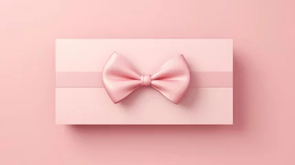 Foto op Canvas blank white gift card with pink ribbon bow in pink envelope isolated on pink background. © Muhammad