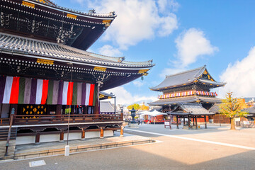Kyoto, Japan - March 30 2023: Higashi Honganji temple situated at the center of Kyoto, one of two dominant sub-sects of Shin Buddhism in Japan and abroad