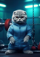 Cartoon epic cat in the gym, AI