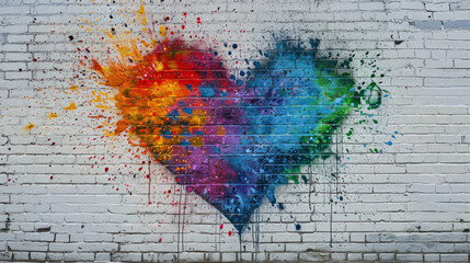 Colorful hearts as graffiti love symbol on wall as background 