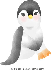 Adorable Penguin Delight: Cute Hand-Drawn Watercolor Illustration for Winter Fun