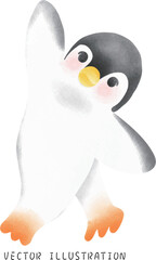 Spinning Penguins in Winter Wonderland: Charming Hand-Drawn Watercolor Art