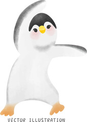 Spinning Penguins in Winter Wonderland: Charming Hand-Drawn Watercolor Art