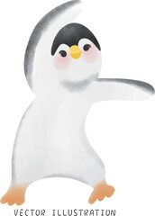 Spinning Penguins in Winter Wonderland: Charming Hand-Drawn Watercolor Art