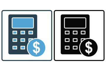 financial calculations icon. calculator with dollar. icon related to finance. solid icon style. element illustration