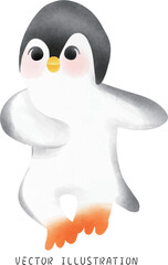 Spinning Penguins in Winter Wonderland: Charming Hand-Drawn Watercolor Art