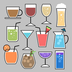 set of minimal drinking icon, various glass of drink. vector, illustration design.
