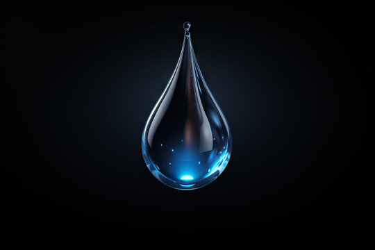 Close up photo of a drop of water  isolated on a solid black background