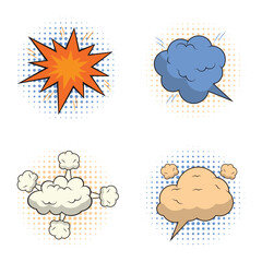 Comic Dynamic Icon Set. In Different Design and Shapes. Vector Illustration.