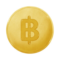 Golden coin with Thai Baht symbol