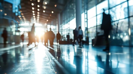 abstract blurring interior modern office space with business people working