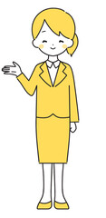 黄色｜案内するスーツの女性｜右手