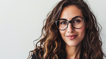 Obraz premium beautiful businesswoman wearing glasses standing over isolated white background with a happy and cool smile on face. Lucky person