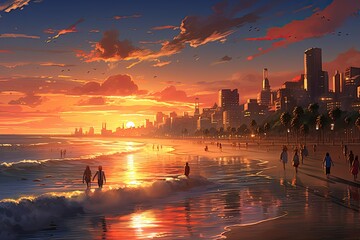 Sunset on the beach in Los Angeles, California, USA, AI Generated