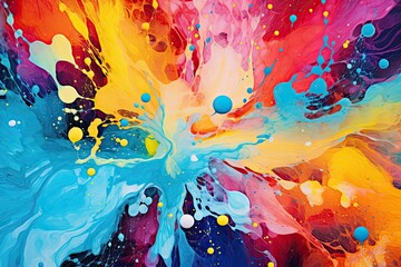abstract background with blue, yellow, orange and red paint splashes, AI Generated