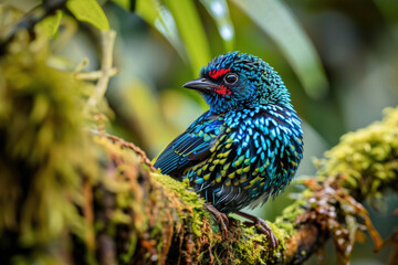 The intricate details of the Spangled Cotinga's plumage