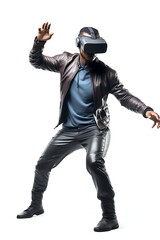 Gamer in vr glasses, fighting scene, full body shot, isolayed solid background, high detailed, studio lighting, professional photography, AI  Image generative