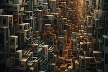 3d rendering of abstract technology concept background. Computer generated image, An intricate maze of futuristic skyscrapers, AI Generated