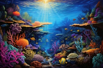 Obraz na płótnie Canvas Underwater world with corals and tropical fish. Underwater world, An undersea coral reef teeming with vibrant marine life, AI Generated