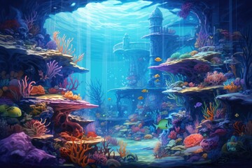 Underwater world. Underwater world with corals and fishes, An underwater world teeming with diverse...