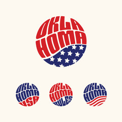 Oklahoma USA patriotic sticker or button set. Vector illustration for travel stickers, political badges, t-shirts.