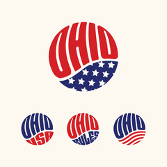 Ohio USA patriotic sticker or button set. Vector illustration for travel stickers, political badges, t-shirts.