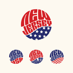 New Jersey USA patriotic sticker or button set. Vector illustration for travel stickers, political badges, t-shirts.