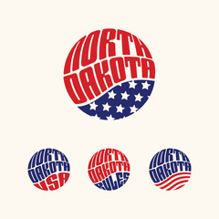 North Dakota USA patriotic sticker or button set. Vector illustration for travel stickers, political badges, t-shirts.
