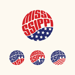 Mississippi USA patriotic sticker or button set. Vector illustration for travel stickers, political badges, t-shirts.