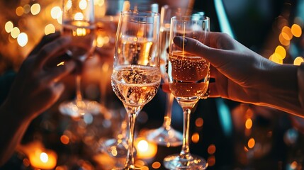 Celebration, champagne glasses and friends at wine tasting experience