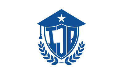 IJQ three letter iconic academic logo design vector template. monogram, abstract, school, college, university, graduation cap symbol logo, shield, model, institute, educational, coaching canter, tech