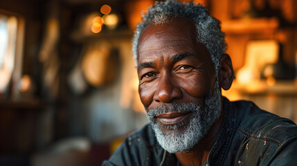 Obraz premium Senior African American Man at Home Portrait Senior man smiling looking at camera
