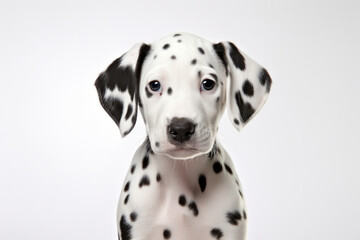Obedient Dalmatian puppy, purebred, playful. Staring backview, isolated studio shot. AI Generative analysis, intelligence.